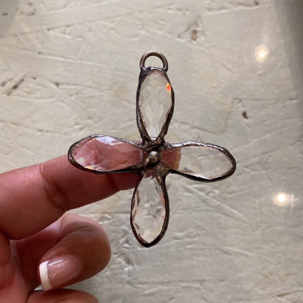 Clear faceted crystal cross pendant